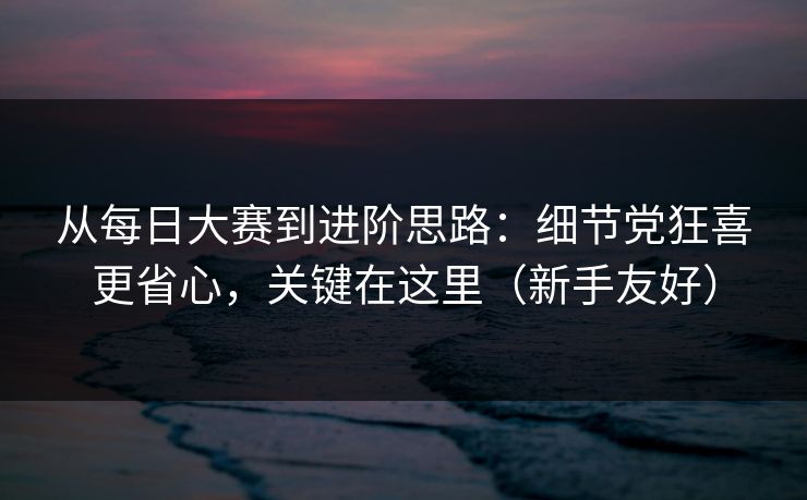 从每日大赛到进阶思路：细节党狂喜更省心，关键在这里（新手友好）
